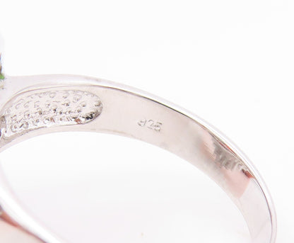 925 Sterling Silver Vintage Ring Red & White CZ Statement Band  Sz 9  RG35199