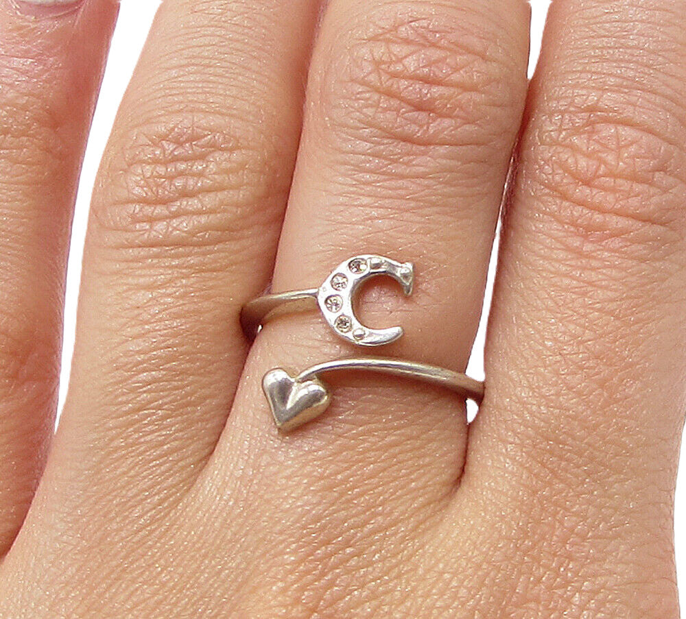 925 Silver  Cubic Zirconia C Initial Love Bypass Band Ring Sz 6.5  RG3128