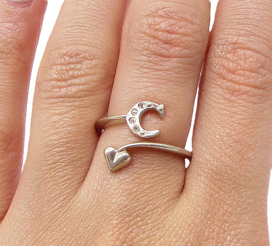 925 Silver  Cubic Zirconia C Initial Love Bypass Band Ring Sz 6.5  RG3128