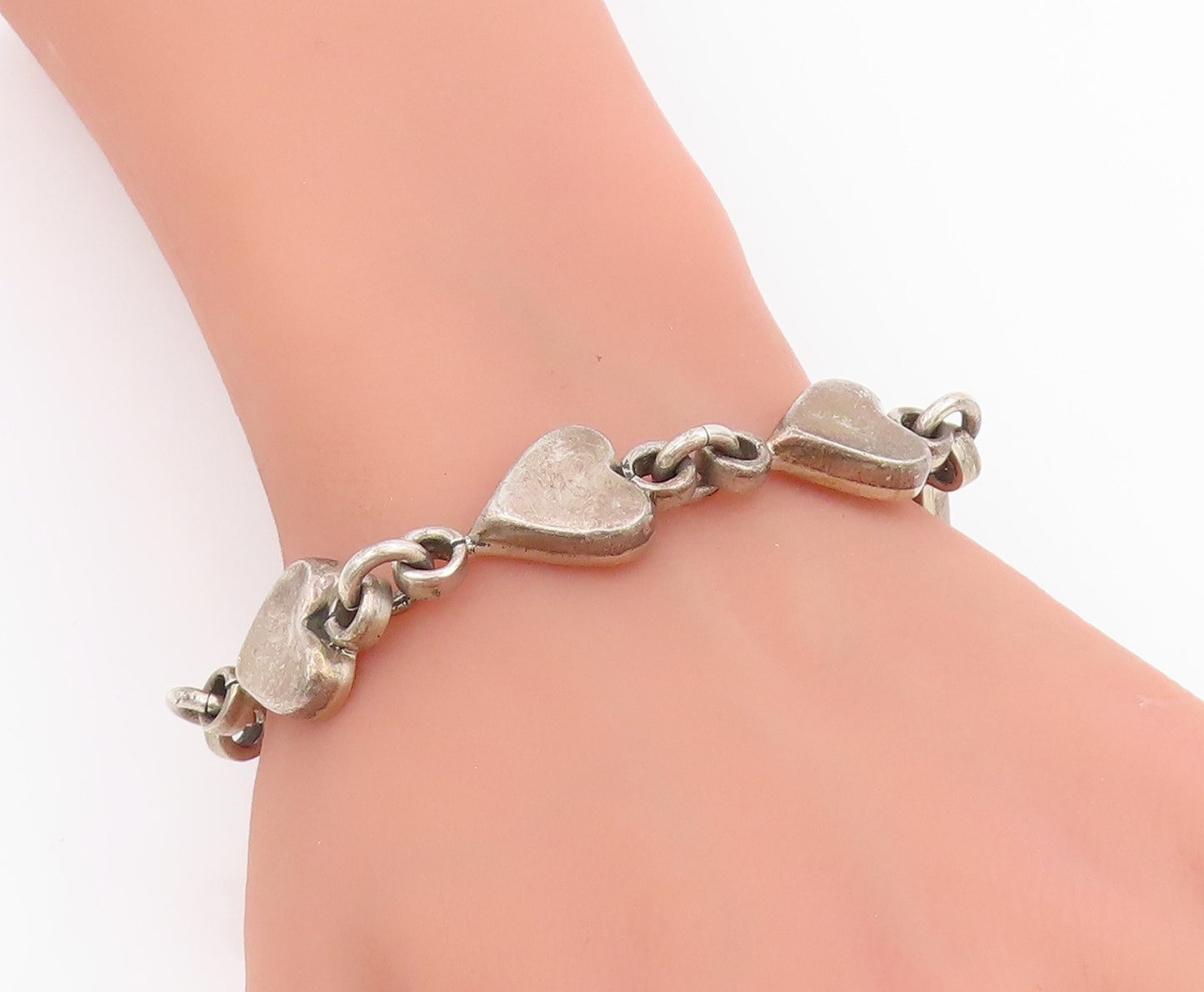 925 Sterling Silver Vintage Bracelet MEXICO Interlocking Love Hearts BT11615