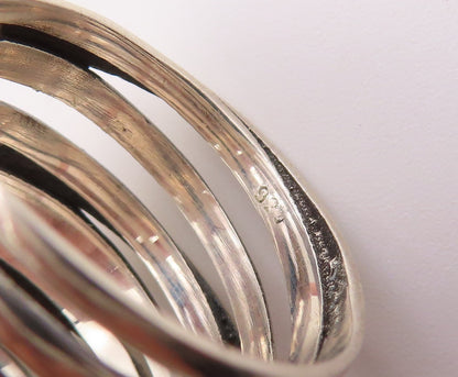 925 Sterling Silver Vintage Ring Chunky Multi Layer Crossover Band Sz 8 RG36657