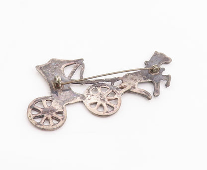 925 Sterling Silver Vintage Brooch Pin Classic Horse Carriage Figural  BP12478