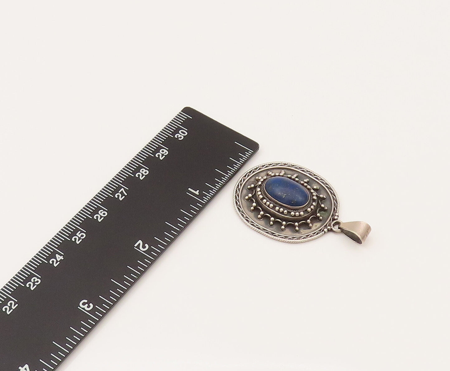 925 Sterling Silver  Vintage Beaded Star Lapis Lazuli Drop Pendant  PT21951