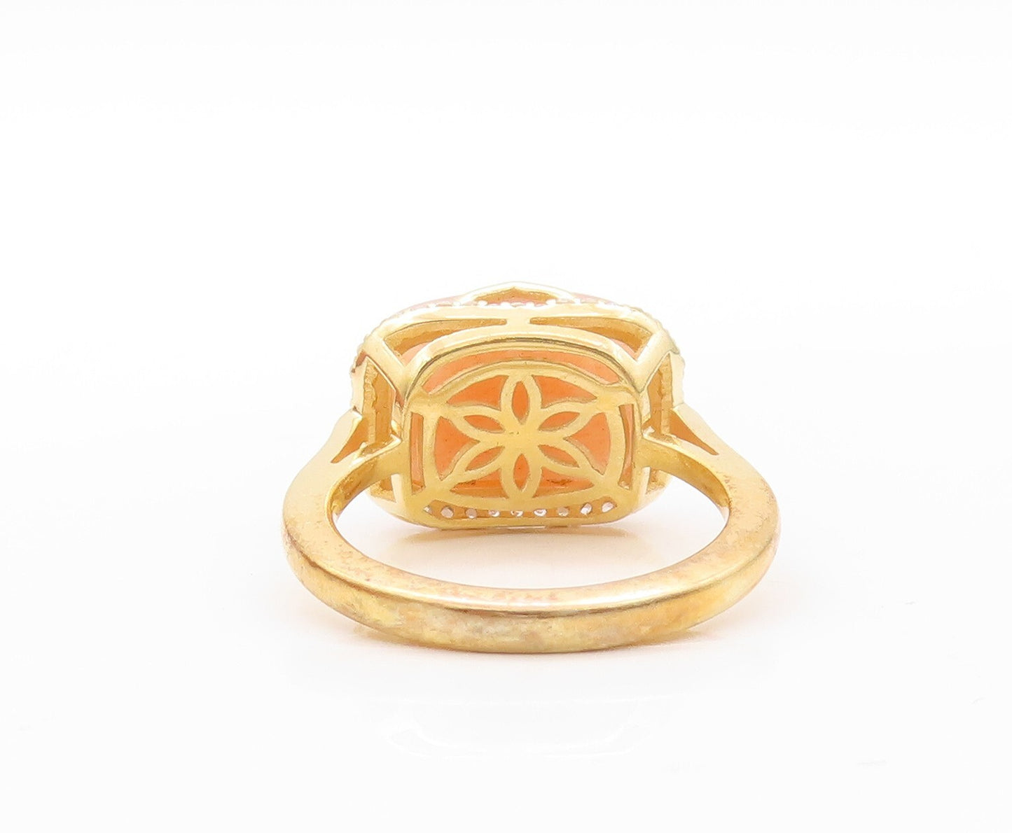 925 Sterling Silver Vintage Ring Gold Plated Cabochon Gemstone & CZ Sz 7 RG30802