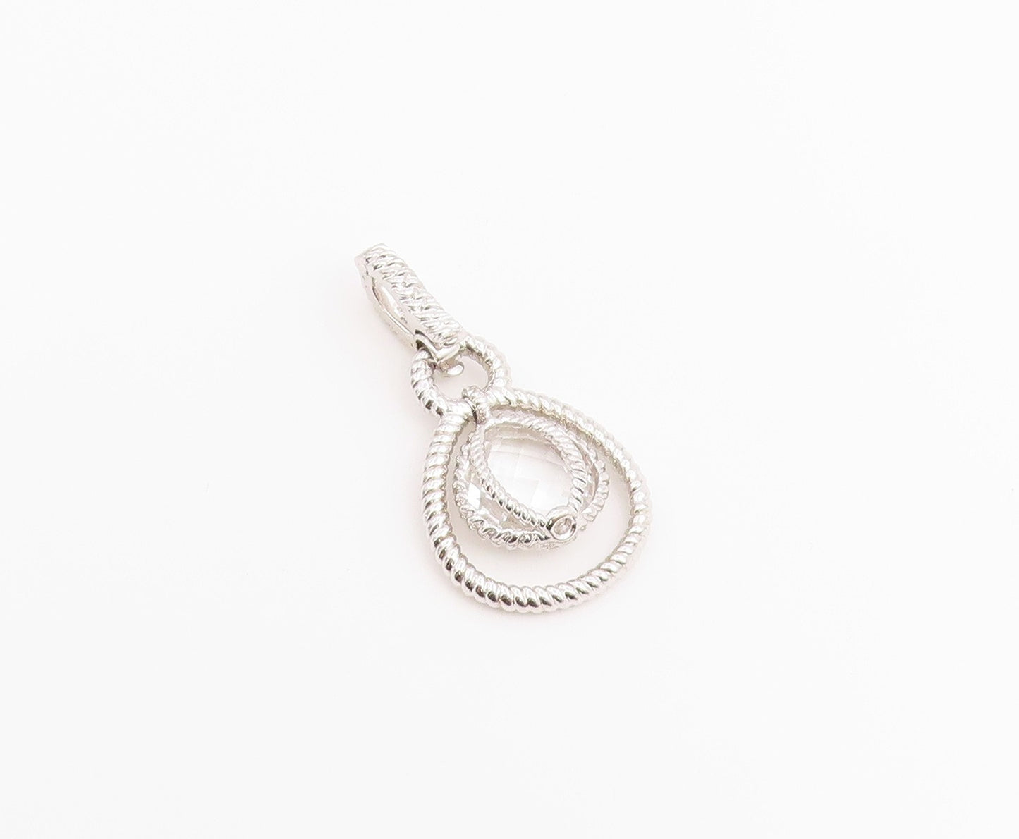 925 Sterling Silver Vintage Pendant Faceted Quartz Twisted Rope Drop  PT26527