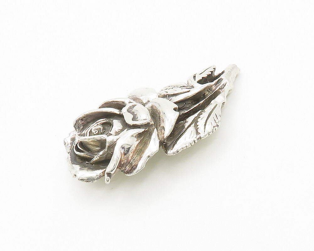 925 Sterling Silver  Vintage Shiny Sculpted Rose Flower Brooch Pin  BP7708