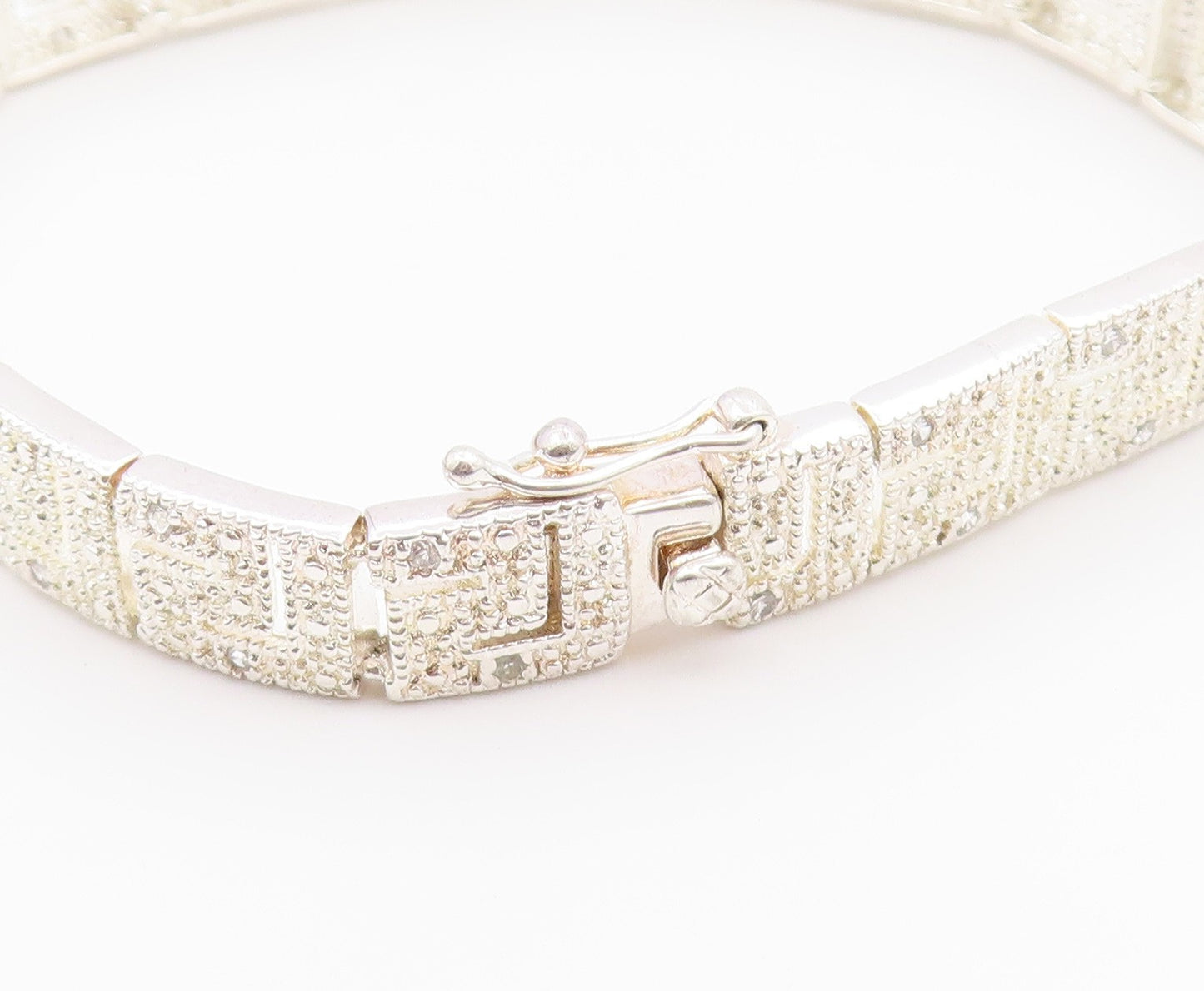 925 Sterling Silver  Vintage Shiny Greek Key Hinge Chain Bracelet  BT8375