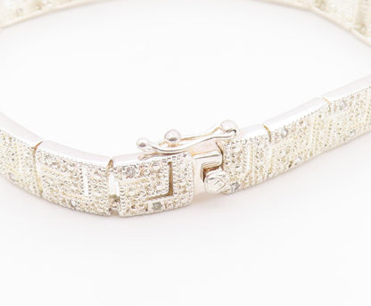 925 Sterling Silver  Vintage Shiny Greek Key Hinge Chain Bracelet  BT8375