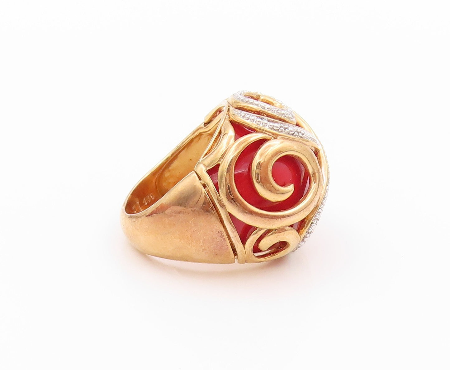 925 Sterling Silver Vintage Ring Gold Plated Enameled Swirly CZ  Sz 5  RG32409
