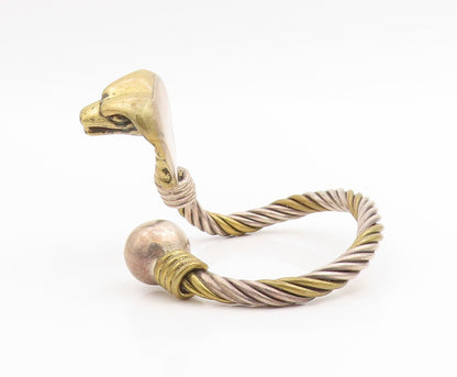925 Sterling Silver Vintage Bracelet Two Tone Twisted Cobra Head Cuff  BT11418