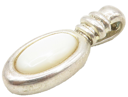925 Sterling Silver  Vintage Cabochon Cut Mother Of Pearl Pendant  PT12991
