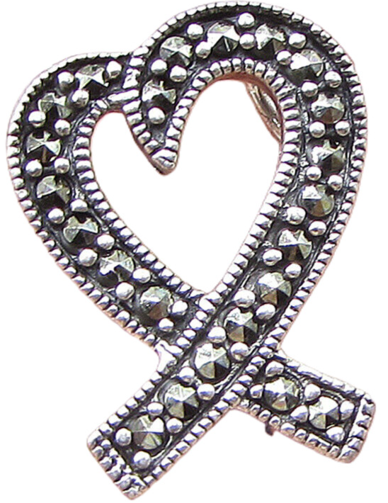 925 Sterling Silver  Marcasite Love Heart Slider Pendant  PT1378