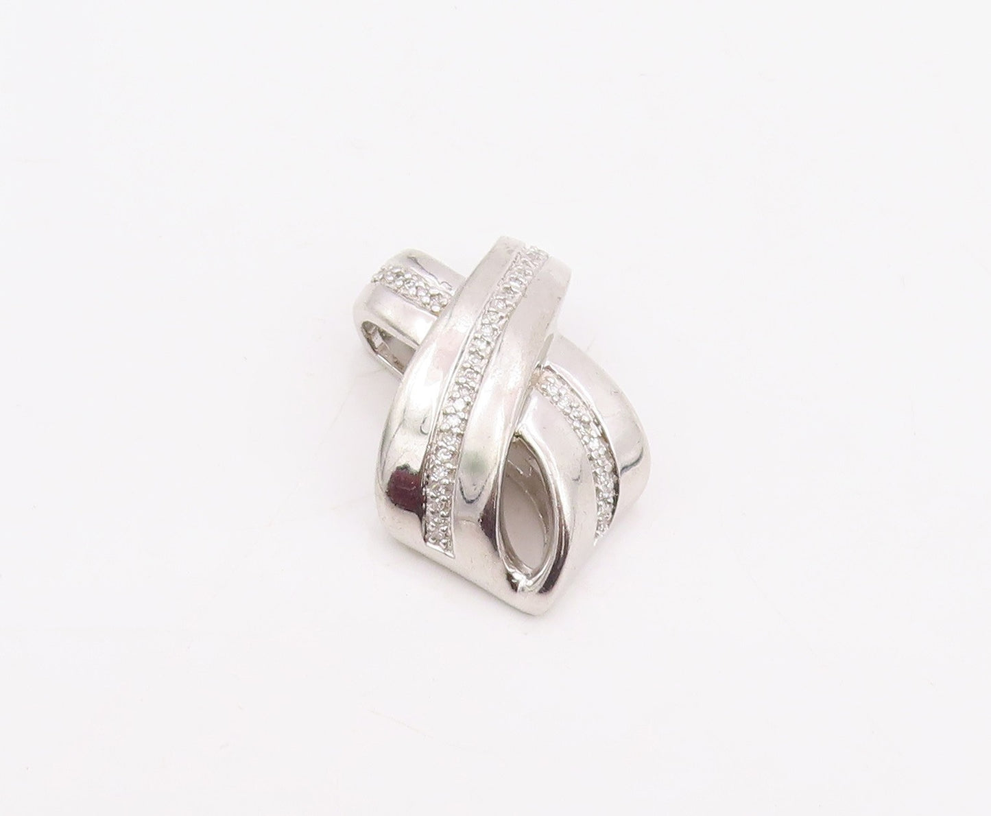 925 Sterling Silver Vintage Pendant Genuine Diamonds Intertwined Charm  PT25857