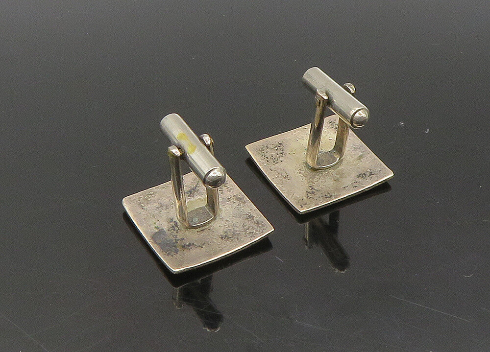 925 Sterling Silver  Vintage Dark Tone Square Patterned Cufflinks  TR3158