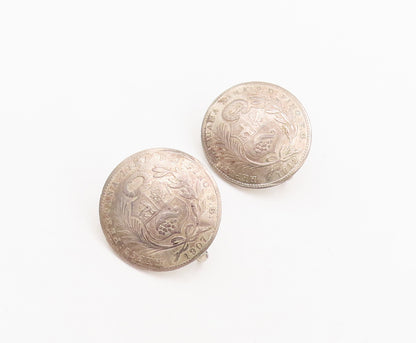 925 Sterling Silver  Vintage Etched 1907 School Symbol Round Earrings  EG12737