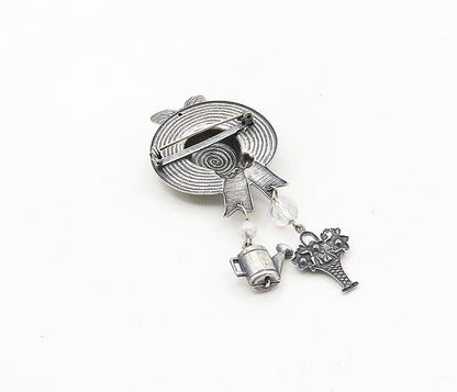 925 Silver  Vintage Rainbow Quartz & Petite Pearls Hat Brooch Pin  BP3226
