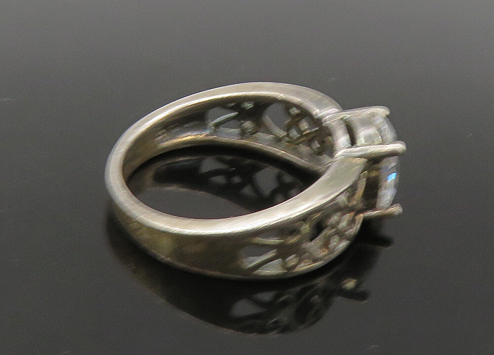 925 Sterling Silver  Vintage Cubic Zirconia Love Heart Band Ring Sz 7  RG22521