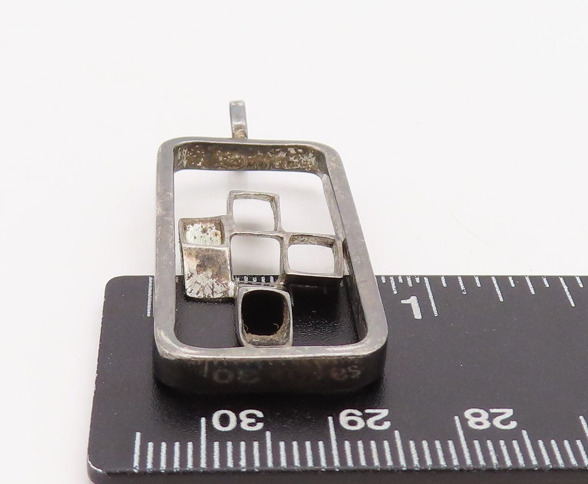 925 Sterling Silver Vintage Pendant Cutout Designer Cubical Cross  PT23529