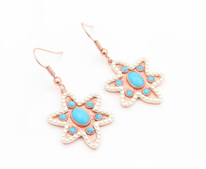 925 Sterling Silver Vintage Earrings Gold Plated Turquoise Cutout Star  EG13386