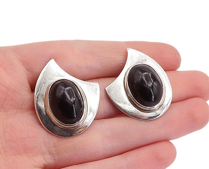 MEXICO 925 Sterling Silver  Vintage Black Onyx Shiny Drop Earrings  EG2786