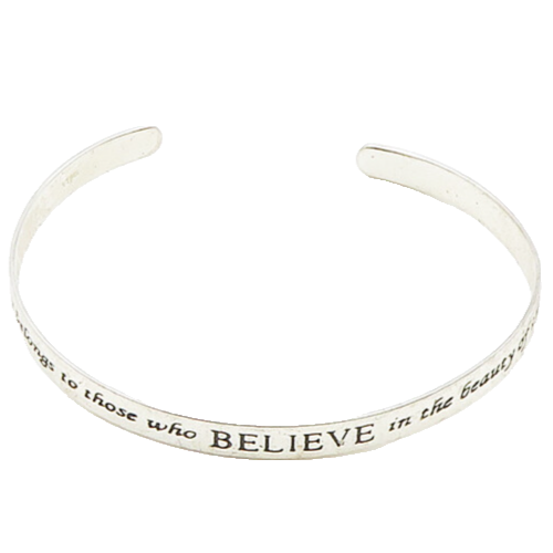 925 LA Sterling Silver  Vintage Believe In Dreams Quote Cuff Bracelet  BT7859