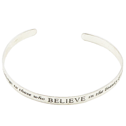 925 LA Sterling Silver  Vintage Believe In Dreams Quote Cuff Bracelet  BT7859