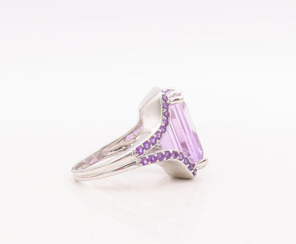 925 Sterling Silver Vintage Ring Rectangle Amethyst Split Neck  Sz 7  RG29168