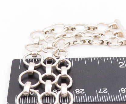 925 Sterling Silver Vintage Necklace Cutout Triple Ring Linked Chains  NE4290