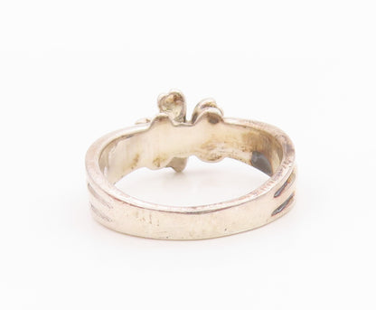 925 Sterling Silver Vintage Ring Minimalist Carved Flower  Sz 7.5  RG33256