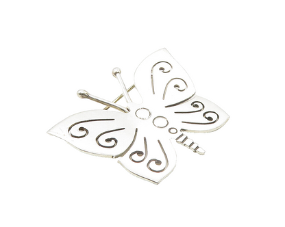925 Sterling Silver  Vintage Shiny Swirl Butterfly Motif Brooch Pin  BP3679