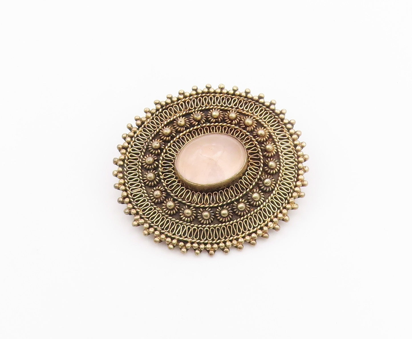 ISRAEL 925 Silver  Vintage Cabochon Cut Rose Quartz Floral Brooch Pin  BP7641