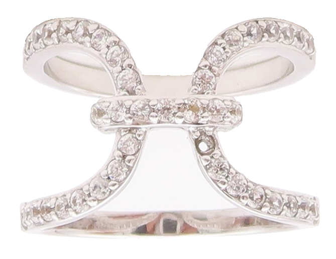 925 Sterling Silver Vintage Ring Designer Cutout CZ Inlay  Sz 7.5  RG29900