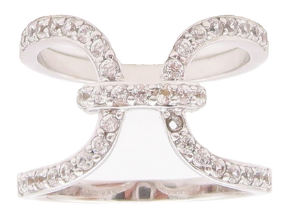 925 Sterling Silver Vintage Ring Designer Cutout CZ Inlay  Sz 7.5  RG29900