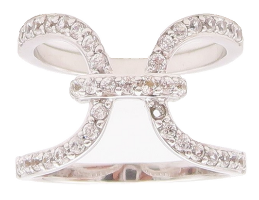 925 Sterling Silver Vintage Ring Designer Cutout CZ Inlay  Sz 7.5  RG29900