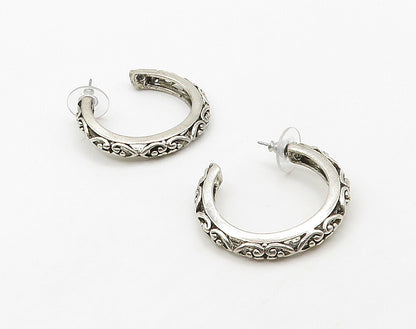 925 Sterling Silver  Vintage Shiny Love Heart Pattern JHoop Earrings  EG8265