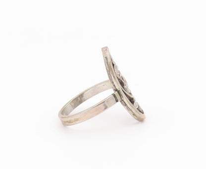 925 Sterling Silver Vintage Ring Classic Floral Rose Openwork Band Sz 7 RG36535