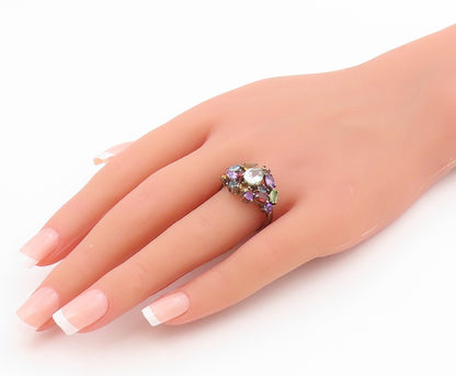 925 Sterling Silver Vintage Ring Multi Gemstone Cluster Band  Sz 8.5  RG34635