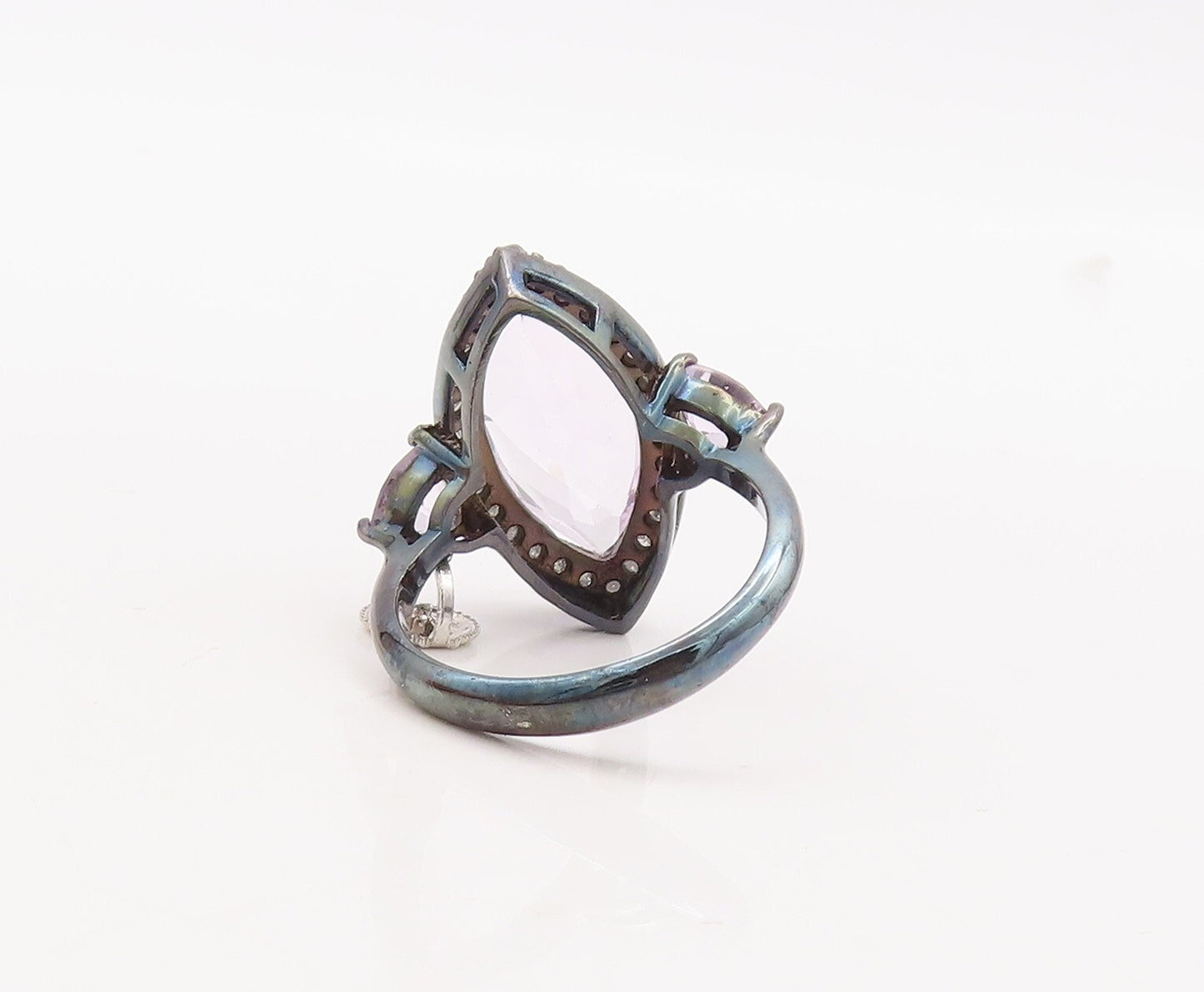 925 Sterling Silver Vintage Ring Marquise Amethyst Halo Diamonds  Sz 8  RG29816