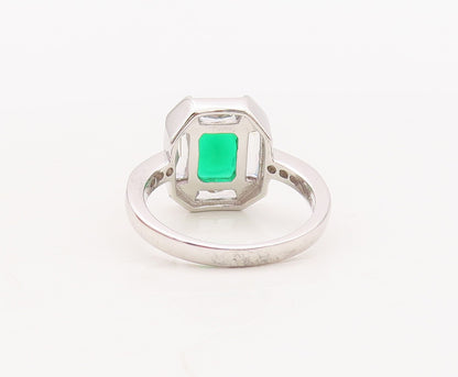 925 Sterling Silver Vintage Ring Rectangle Cut Framed 2 Tone CZ  Sz 7.5  RG29331