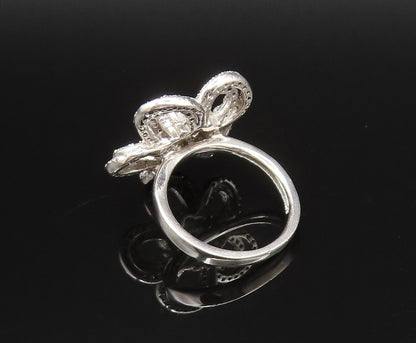 925 Sterling Silver  Vintage Openwork Cubic Zirconia Flower Ring Sz 6  RG25748