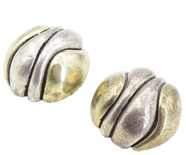 ISRAEL 925 Silver  Vintage Modernist Two Tone Dome Non Pierce Earrings  EG4100