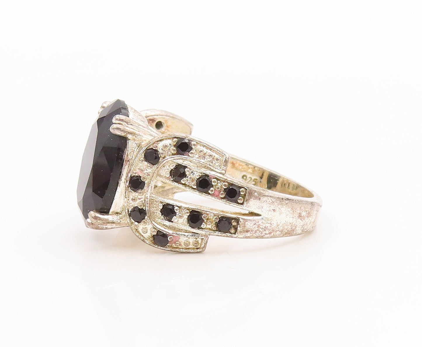 925 Sterling Silver Vintage Ring Black Sapphire Statement Band  Sz 6  RG35555