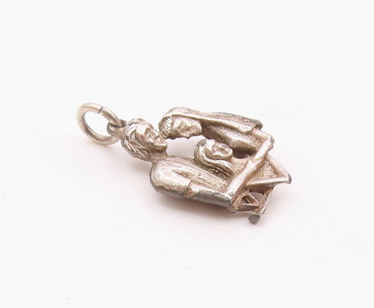 925 Sterling Silver  Vintage Family Love Motif Drop Pendant  PT16525