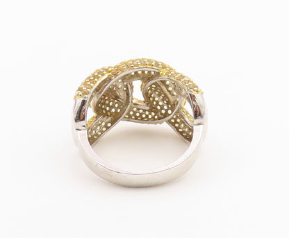 925 Sterling Silver Vintage Ring CZ Pave Interlocking Loop Band  Sz 10  RG36520