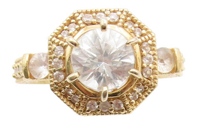 925 Sterling Silver Vintage Ring Gold Plated CZ Geometric Band  Sz 7  RG34725