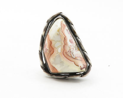 925 Sterling Silver  Vintage Jasper Twist Trim Cocktail Ring Sz 3.5  RG12710