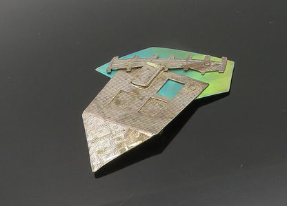 925 Sterling Silver  Vintage Modernist House & Fence Brooch Pin  BP8601