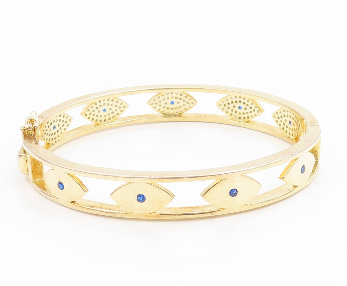 925 Sterling Silver Vintage Bracelet Gold Plated CZ Evil Eye Bangle  BT12004