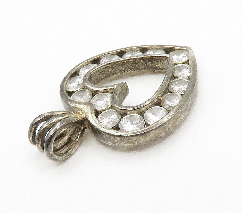 925 Sterling Silver  Vintage Cubic Zirconia Open Love Heart Pendant  PT11644