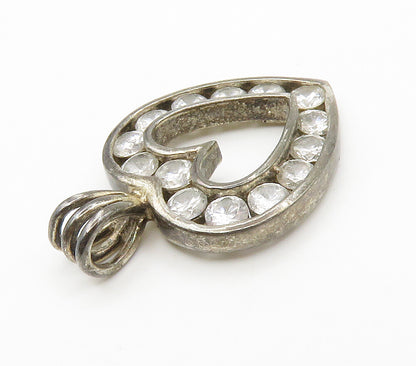 925 Sterling Silver  Vintage Cubic Zirconia Open Love Heart Pendant  PT11644